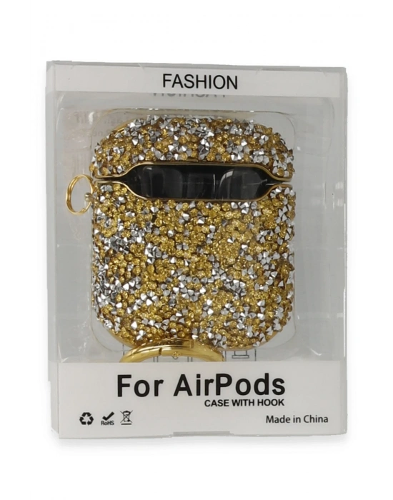 Newface Airpods 2 (2.nesil) Mira Taşlı Kılıf - Gold