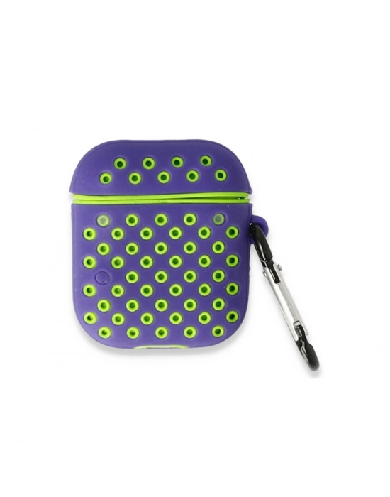 Newface Airpods 2 (2.nesil) Spor Delikli Kılıf - Lila-Yeşil