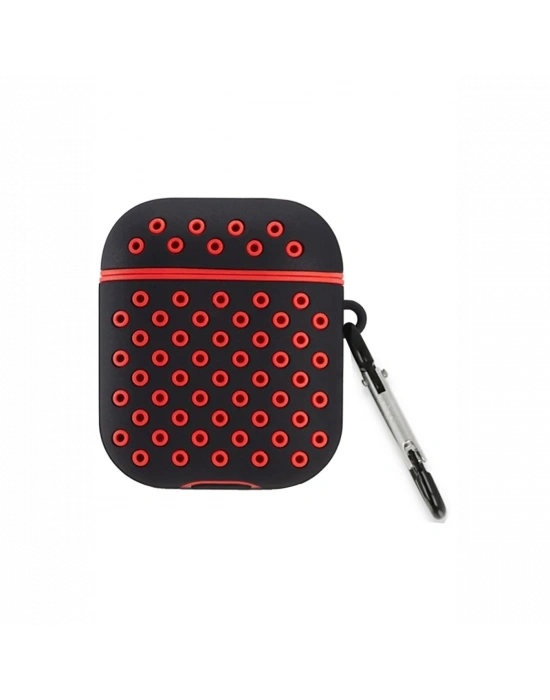 Newface Airpods 2 (2.nesil) Spor Delikli Kılıf - Siyah-Kırmızı