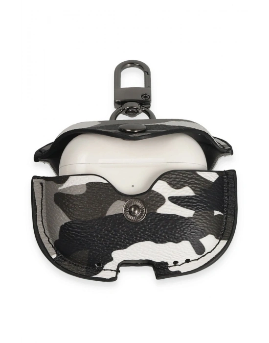 Newface Airpods 3 (3.nesil) Çanta Kamuflaj Deri Kılıf - Gri