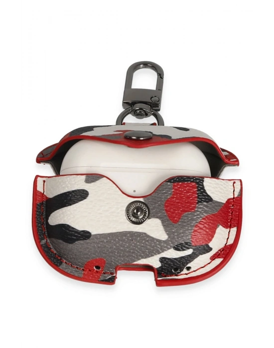 Newface Airpods 3 (3.nesil) Çanta Kamuflaj Deri Kılıf - Kırmızı