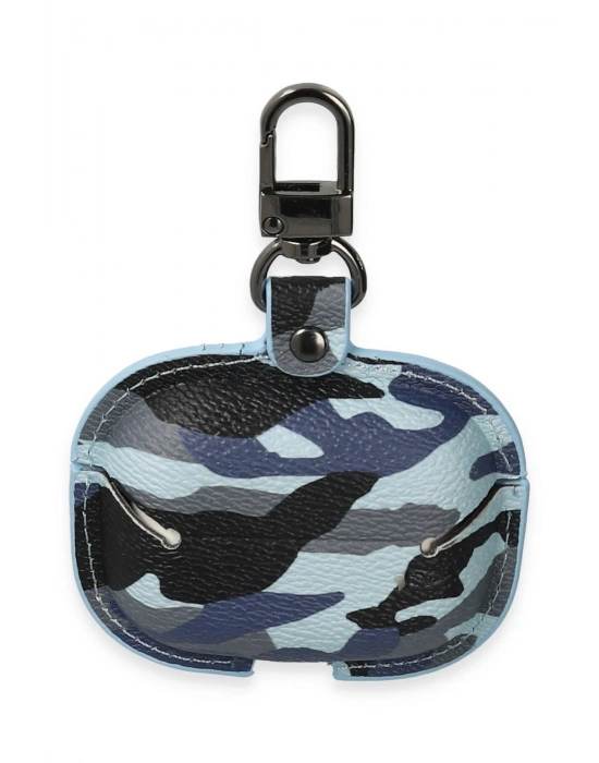 Newface Airpods 3 (3.nesil) Çanta Kamuflaj Deri Kılıf - Mavi