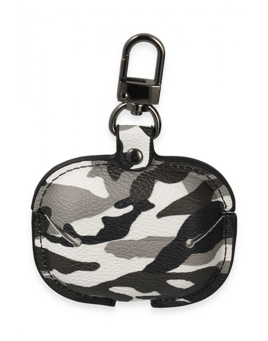 Newface Airpods Pro 2 (2.nesil) Çanta Kamuflaj Deri Kılıf - Gri