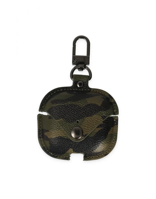 Newface Airpods Pro 2 (2.nesil) Çanta Kamuflaj Deri Kılıf - Haki Yeşil