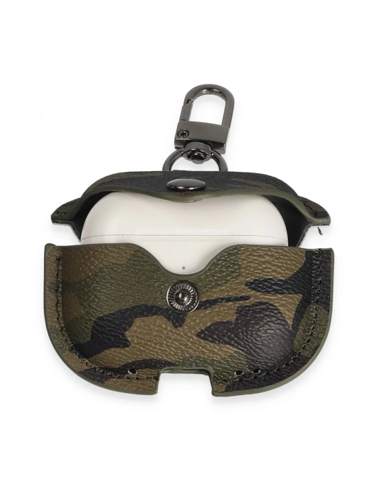 Newface Airpods Pro 2 (2.nesil) Çanta Kamuflaj Deri Kılıf - Haki Yeşil