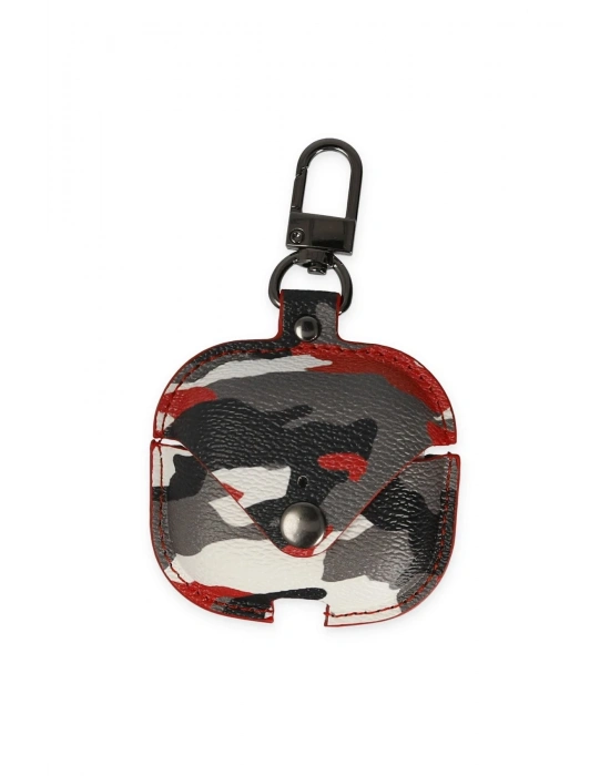 Newface Airpods Pro 2 (2.nesil) Çanta Kamuflaj Deri Kılıf - Kırmızı