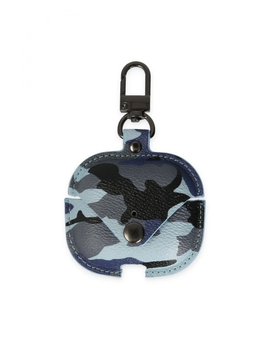 Newface Airpods Pro 2 (2.nesil) Çanta Kamuflaj Deri Kılıf - Mavi