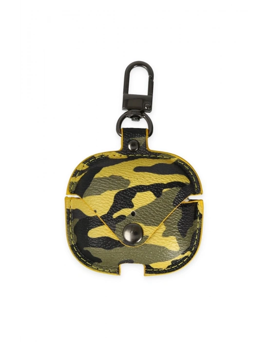 Newface Airpods Pro 2 (2.nesil) Çanta Kamuflaj Deri Kılıf - Sarı