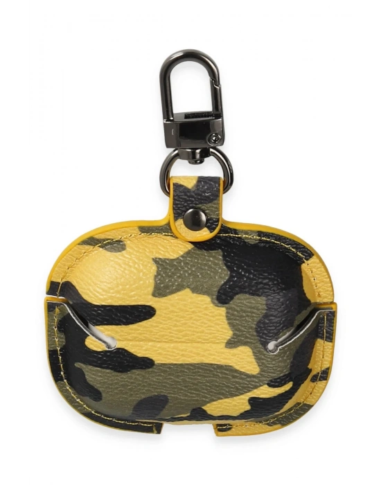 Newface Airpods Pro 2 (2.nesil) Çanta Kamuflaj Deri Kılıf - Sarı