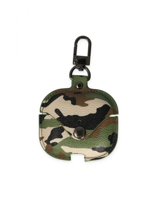 Newface Airpods Pro 2 (2.nesil) Çanta Kamuflaj Deri Kılıf - Yeşil