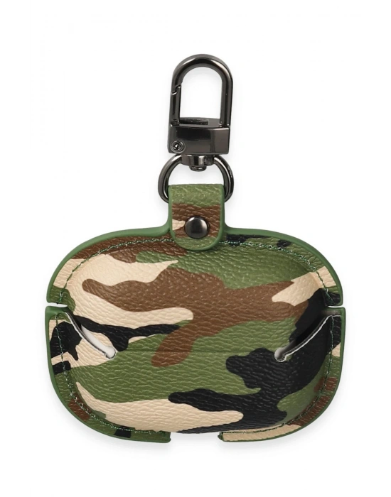 Newface Airpods Pro 2 (2.nesil) Çanta Kamuflaj Deri Kılıf - Yeşil