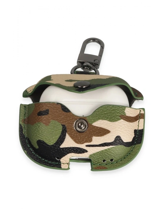 Newface Airpods Pro 2 (2.nesil) Çanta Kamuflaj Deri Kılıf - Yeşil