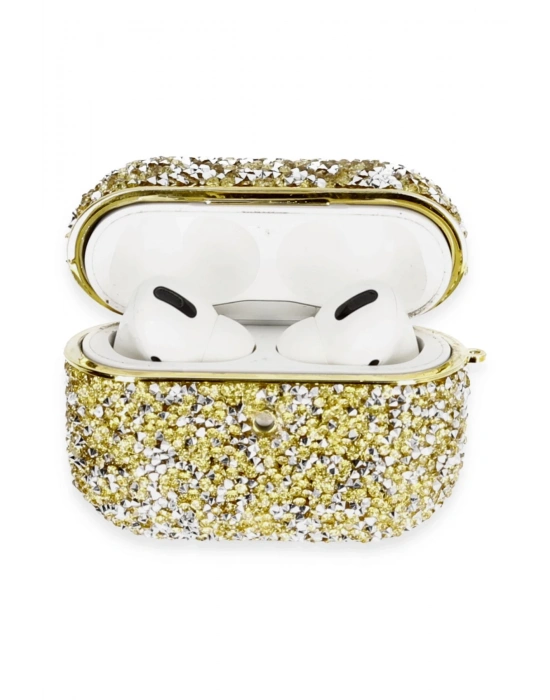Newface Airpods Pro 2 (2.nesil) Luz Taşlı Kılıf - Gold
