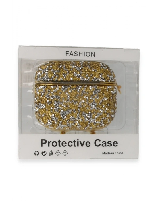 Newface Airpods Pro 2 (2.nesil) Mira Taşlı Kılıf - Gold