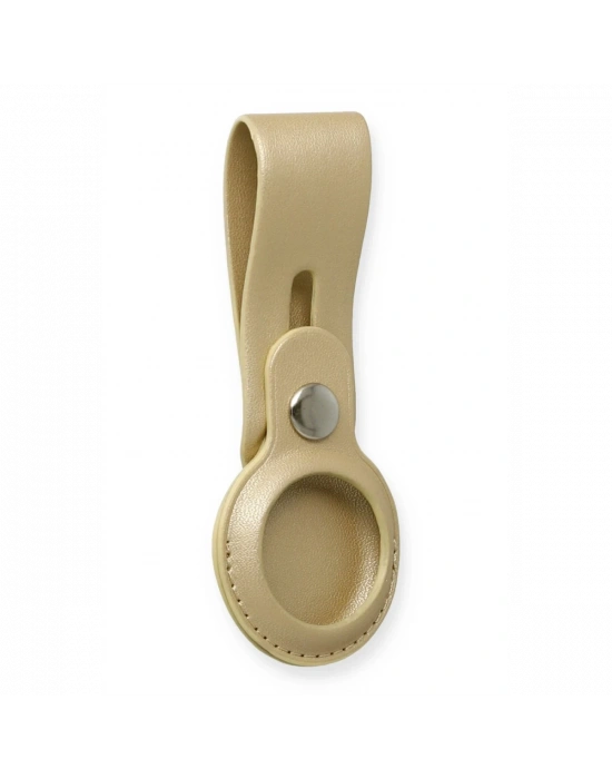 Newface Airtag Askılı Deri Kılıf - Gold