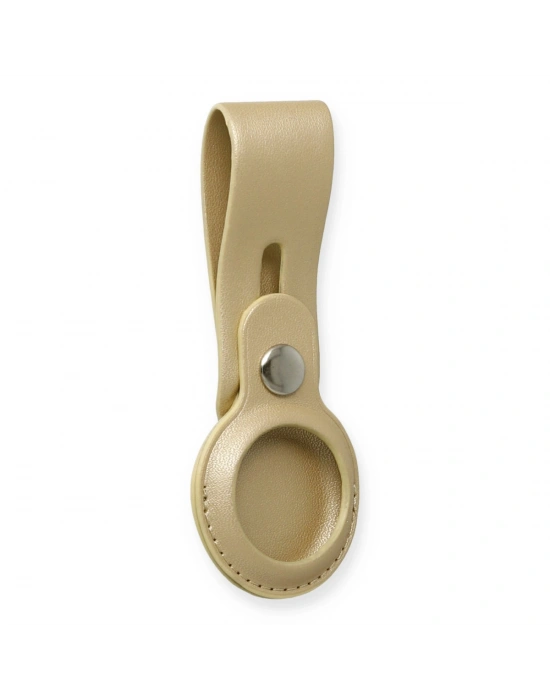 Newface Airtag Askılı Deri Kılıf - Gold