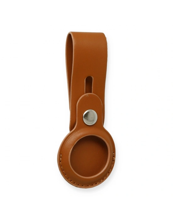 Newface Airtag Askılı Deri Kılıf - Taba