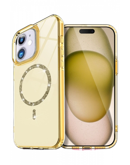 Newface Apple iPhone 11 Live Diamond Magsafe Kapak - Sarı