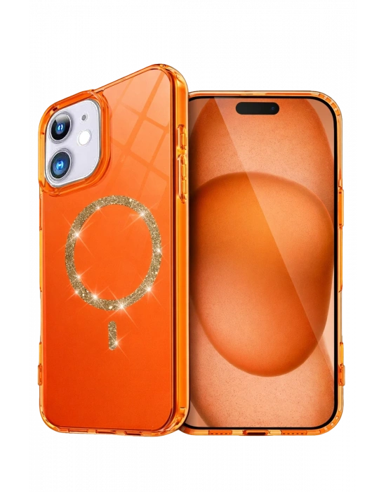 Newface Apple iPhone 11 Live Diamond Magsafe Kapak - Turuncu