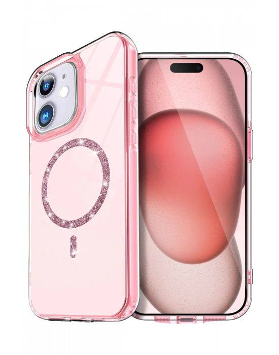 Newface Apple iPhone 12 Live Diamond Magsafe Kapak - Pembe