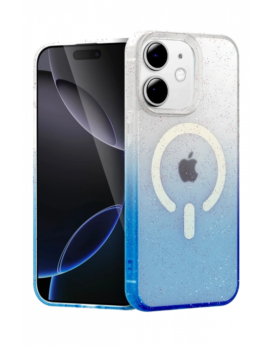 Newface Apple iPhone 12 Pummel Shiny Magsafe Kapak - Mavi