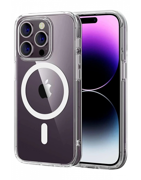 Newface Apple iPhone 14 Pro Max Combo Sert Şeffaf Magsafe Kapak - Şeffaf