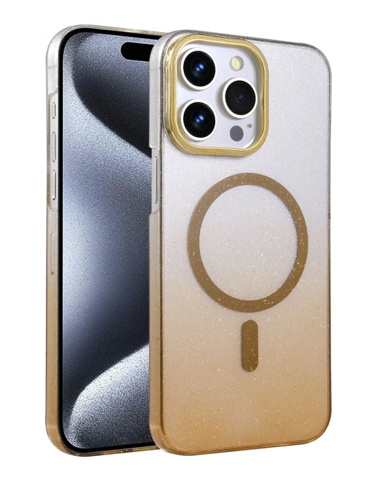 Newface Apple iPhone 14 Pro Max Glossy Magsafe Kapak - Çöl Titanyum