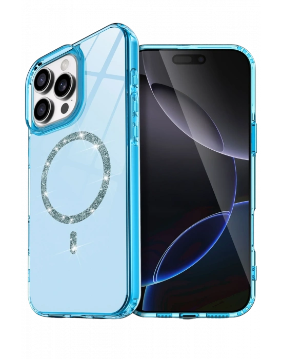 Newface Apple iPhone 14 Pro Max Live Diamond Magsafe Kapak - Mavi