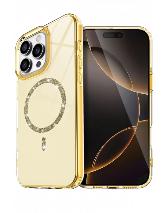 Newface Apple iPhone 14 Pro Max Live Diamond Magsafe Kapak - Sarı