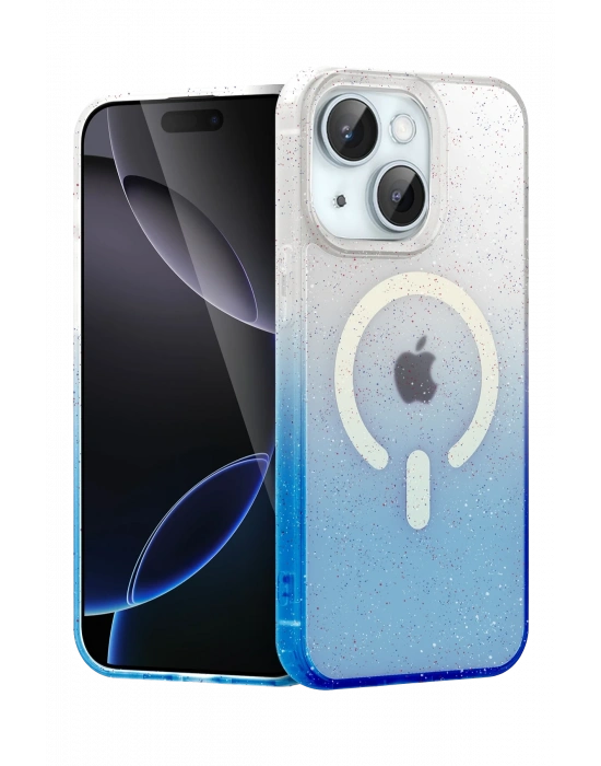 Newface Apple iPhone 14 Pummel Shiny Magsafe Kapak - Mavi