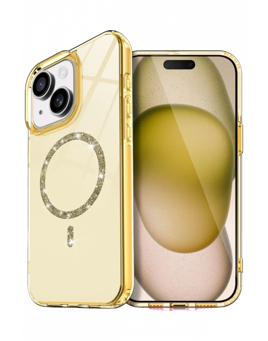 Newface Apple iPhone 15 Live Diamond Magsafe Kapak - Sarı