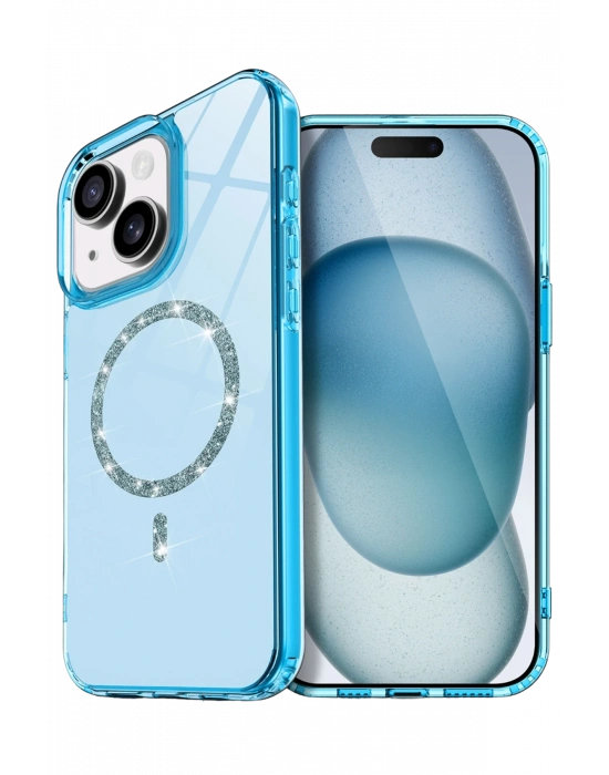 Newface Apple iPhone 15 Plus Live Diamond Magsafe Kapak - Mavi