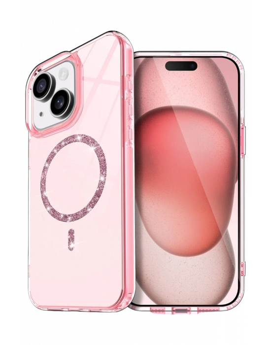 Newface Apple iPhone 15 Plus Live Diamond Magsafe Kapak - Pembe