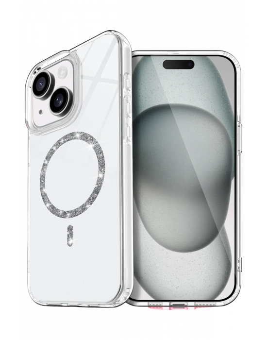 Newface Apple iPhone 15 Plus Live Diamond Magsafe Kapak - Şeffaf