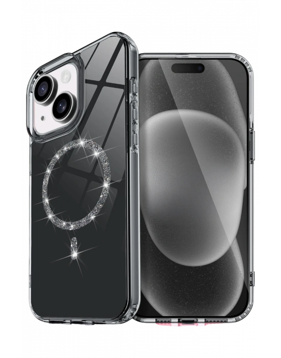 Newface Apple iPhone 15 Plus Live Diamond Magsafe Kapak - Siyah