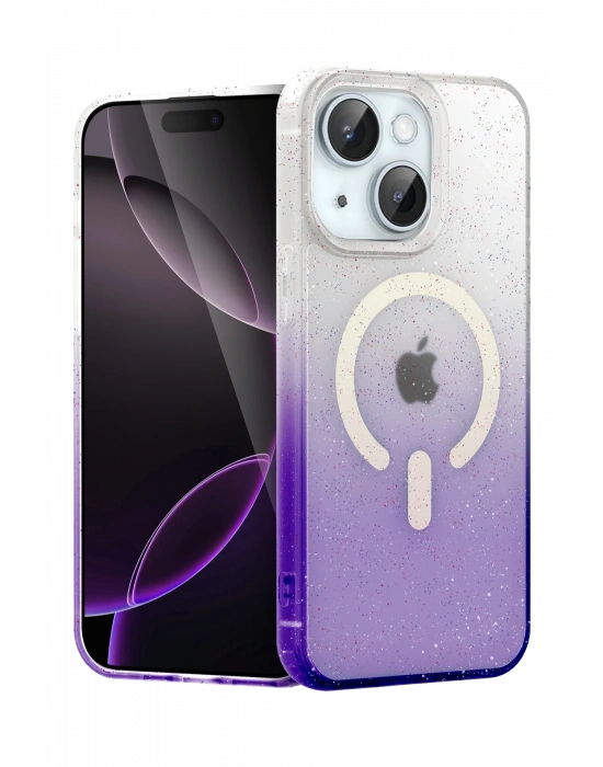 Newface Apple iPhone 15 Plus Pummel Shiny Magsafe Kapak - Mor