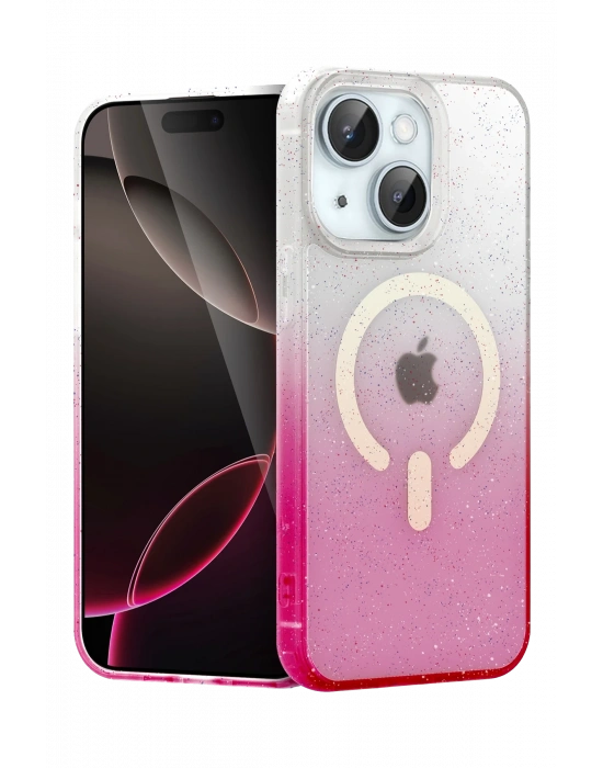 Newface Apple iPhone 15 Plus Pummel Shiny Magsafe Kapak - Pembe