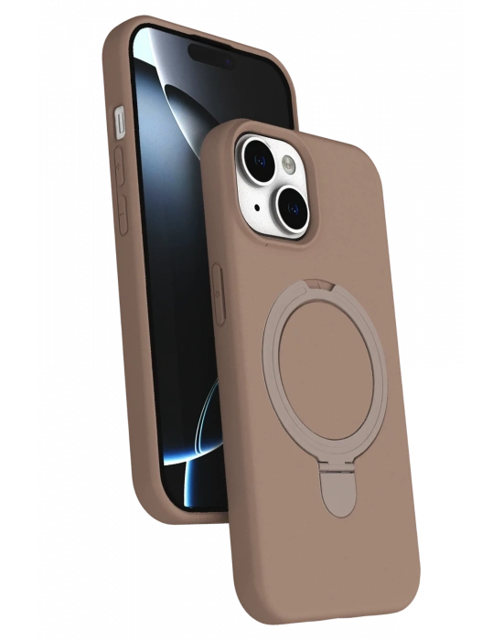 Newface Apple iPhone 15 Plus Regal Magsafe Standlı Kapak - Çöl Titanyum