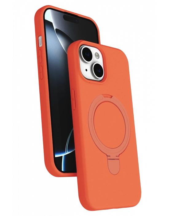 Newface Apple iPhone 15 Plus Regal Magsafe Standlı Kapak - Turuncu