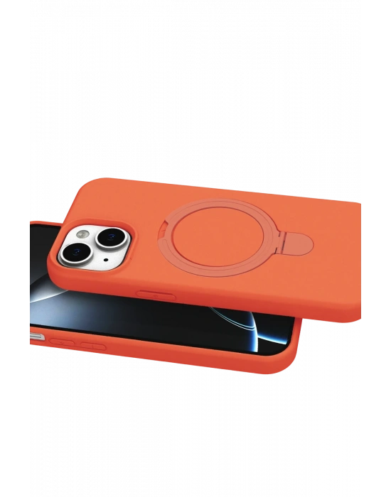 Newface Apple iPhone 15 Plus Regal Magsafe Standlı Kapak - Turuncu