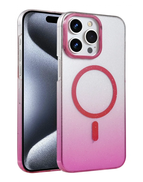 Newface Apple iPhone 15 Pro Max Glossy Magsafe Kapak - Pembe