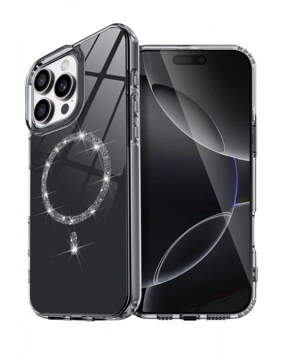 Newface Apple iPhone 15 Pro Max Live Diamond Magsafe Kapak - Siyah