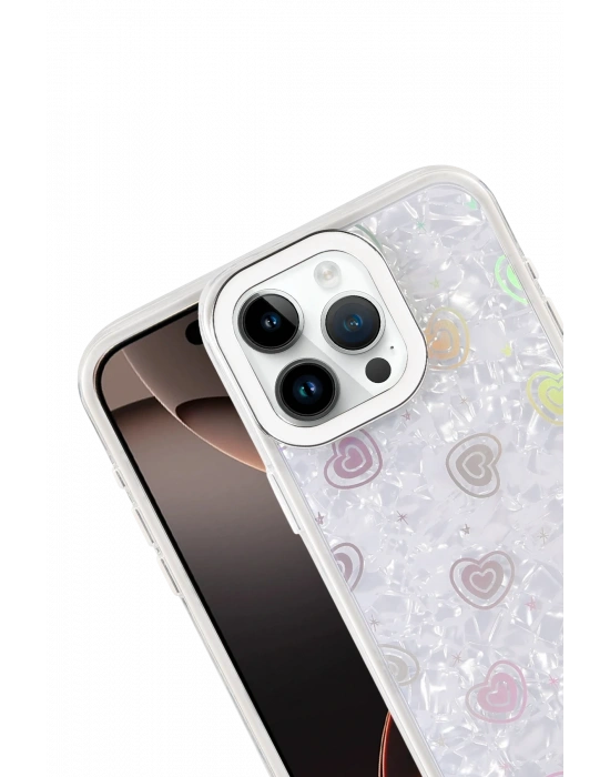 Newface Apple iPhone 15 Pro Max Lumi Desenli Kapak - Beyaz