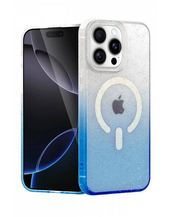 Newface Apple iPhone 15 Pro Max Pummel Shiny Magsafe Kapak - Mavi