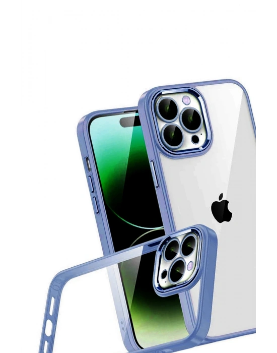 Newface Apple iPhone 15 Pro Max Razer Lensli Silikon - Açık Mavi