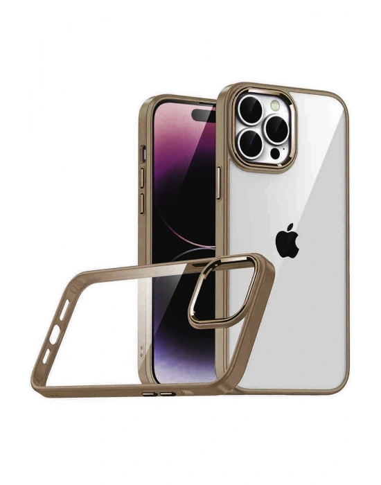 Newface Apple iPhone 15 Pro Max Razer Lensli Silikon - Çöl Titanyum