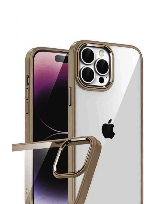 Newface Apple iPhone 15 Pro Max Razer Lensli Silikon - Çöl Titanyum