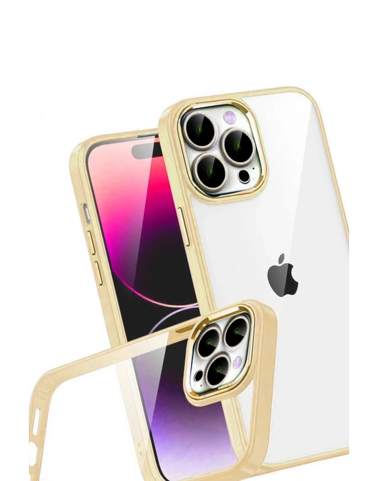 Newface Apple iPhone 15 Pro Max Razer Lensli Silikon - Gold