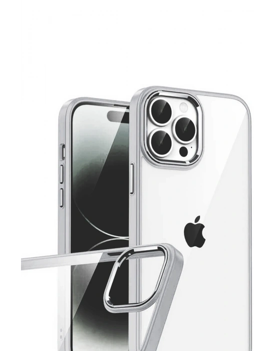 Newface Apple iPhone 15 Pro Max Razer Lensli Silikon - Gümüş