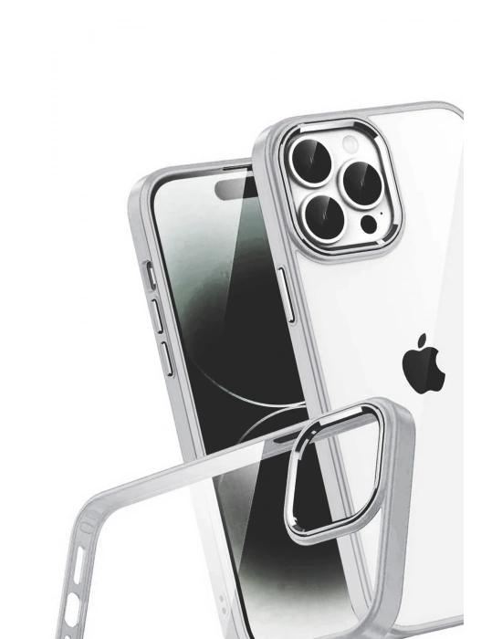 Newface Apple iPhone 15 Pro Max Razer Lensli Silikon - Gümüş